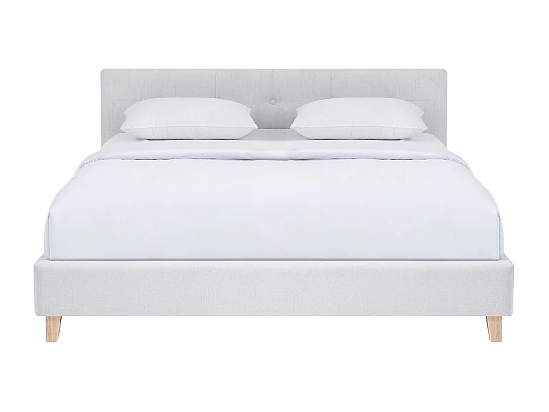 Lit adulte 160x200 cm avec tête de lit capitonnée en tissu beige - Milo