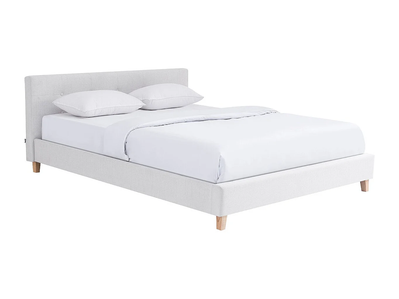 Lit adulte 160x200 cm avec tête de lit capitonnée en tissu beige - Milo