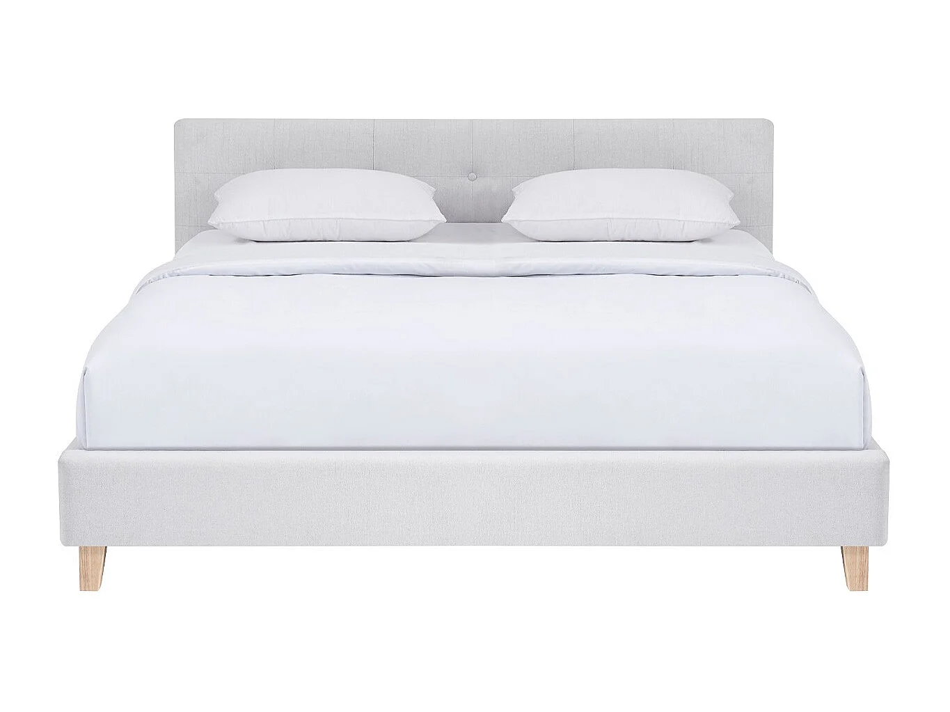 Lit adulte 160x200 cm avec tête de lit capitonnée en tissu beige - Milo