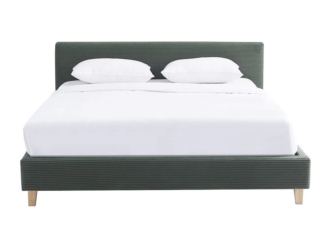 Lit adulte 180x200 cm avec tête de lit capitonnée en velours côtelé vert kaki - Milo