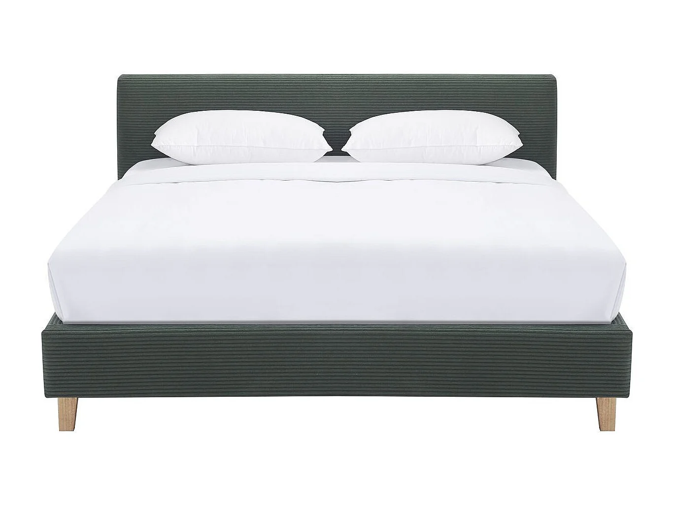 Lit adulte 160x200 cm avec tête de lit capitonnée en velours côtelé vert kaki - Milo