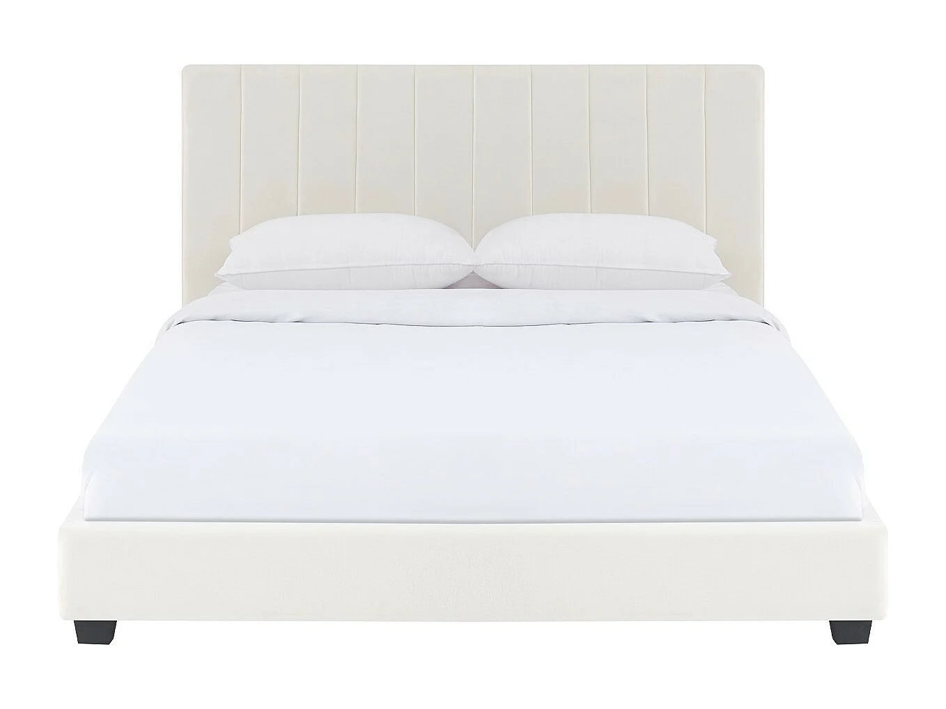 Lit adulte 140x190 cm avec tête de lit capitonnée en velours beige - William