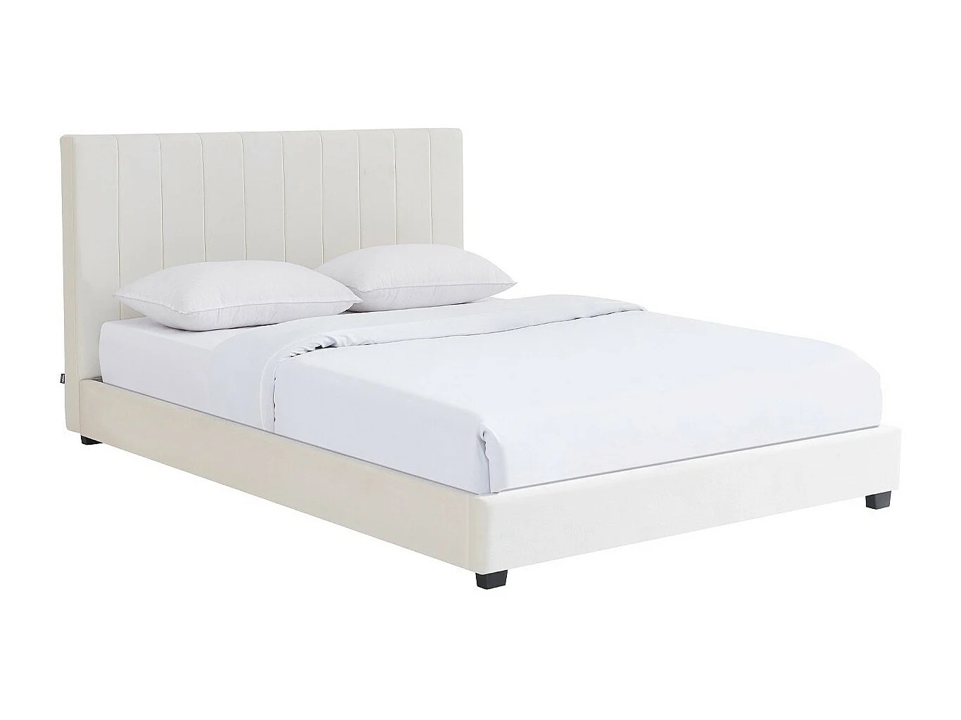 Lit adulte 140x190 cm avec tête de lit capitonnée en velours beige - William