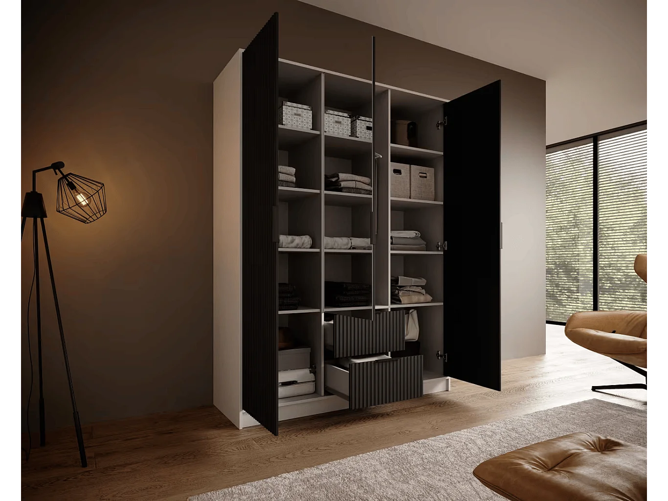 Kleiderschrank Norbert (150cm)/Weiss&Schwarz