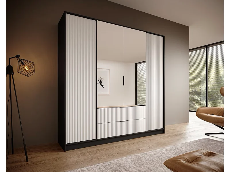 Kleiderschrank Norbert (200cm)/Schwarz&Weiss