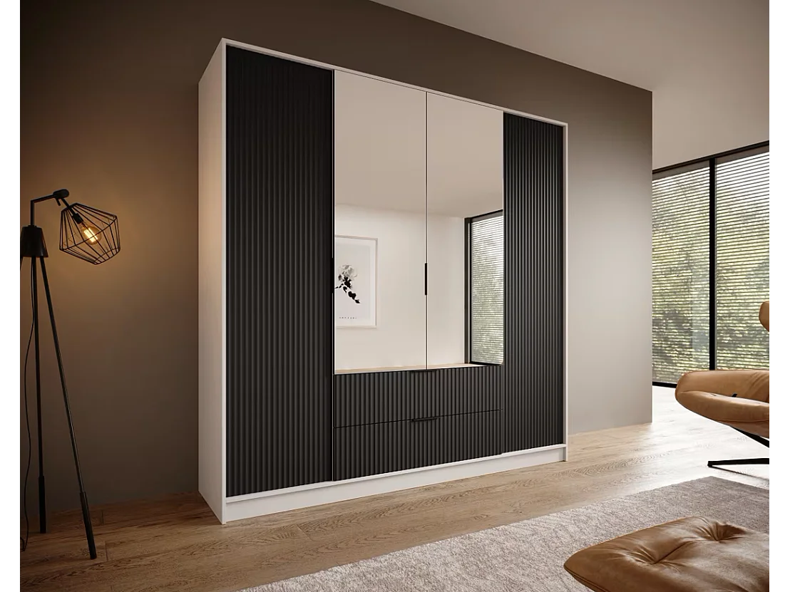 Kleiderschrank Norbert (200cm)/Weiss&Schwarz