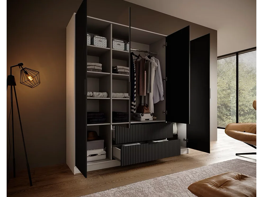 Kleiderschrank Norbert (200cm)/Weiss&Schwarz