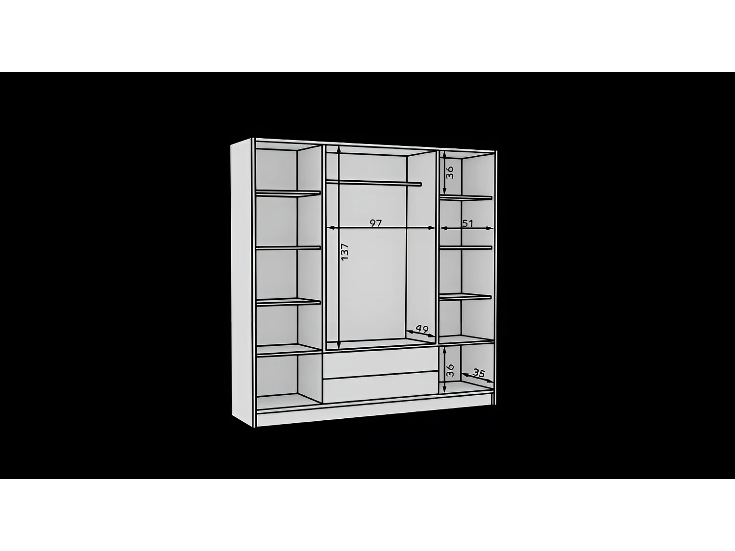 Kleiderschrank Norbert (200cm)/Weiss&Schwarz