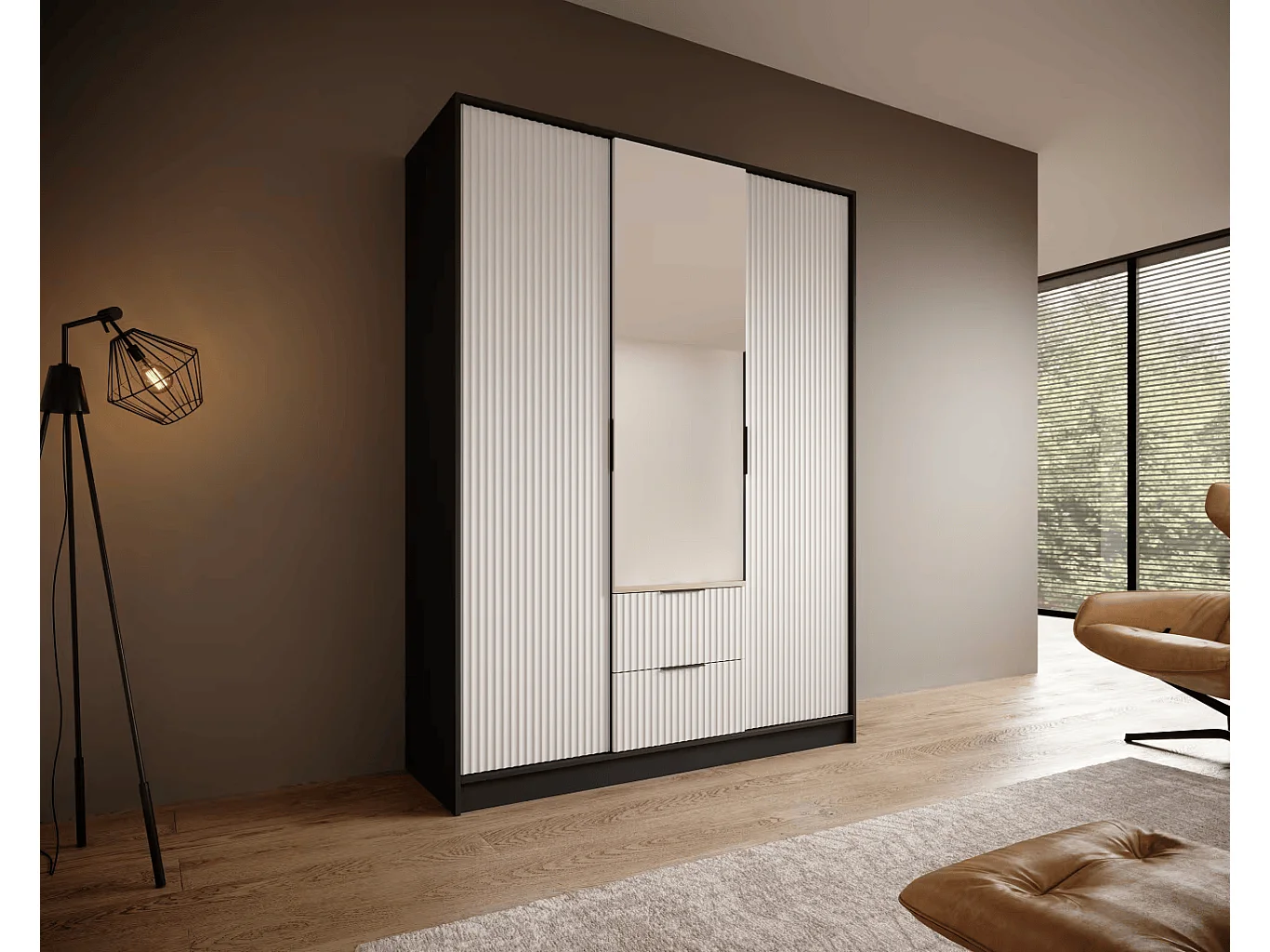 Kleiderschrank Norbert (150cm)/Schwarz&Weiss