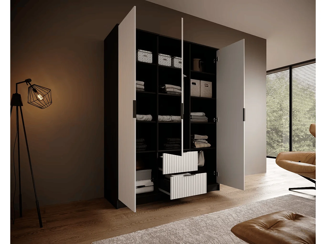 Kleiderschrank Norbert (150cm)/Schwarz&Weiss