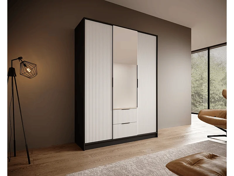 Kleiderschrank Norbert (150cm)/Schwarz&Weiss