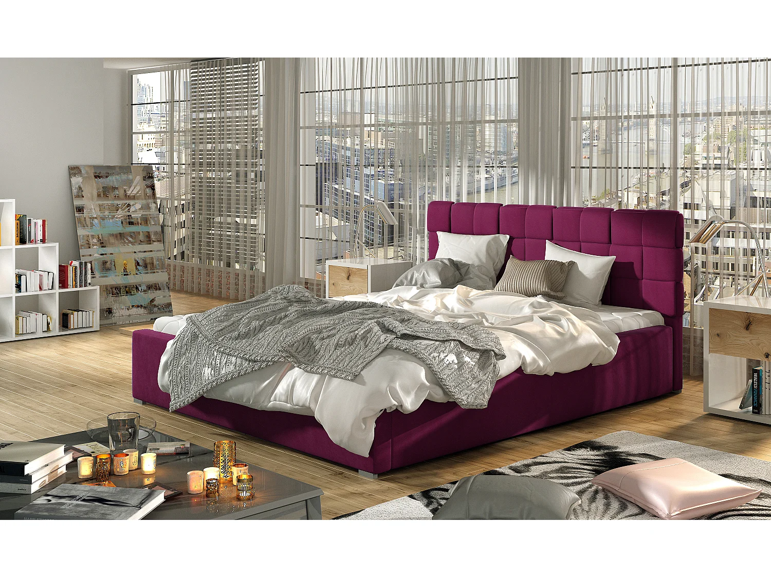 Bett Wesly L (180x200)/Stoff-Rose