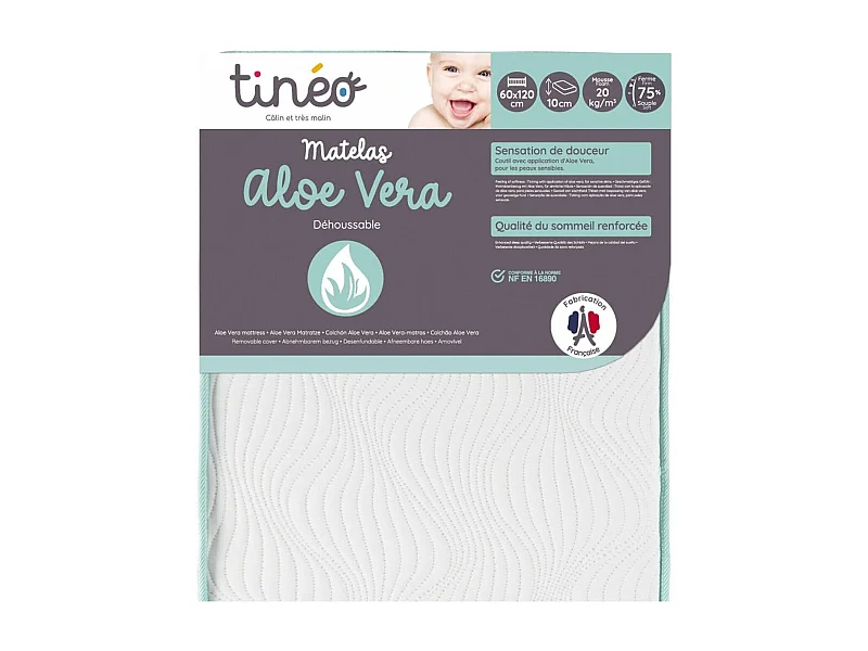 Colchón para bebé 60 x 120 x 10 cm - Piel sensible - Propiedades antibacterianas/alergénicas