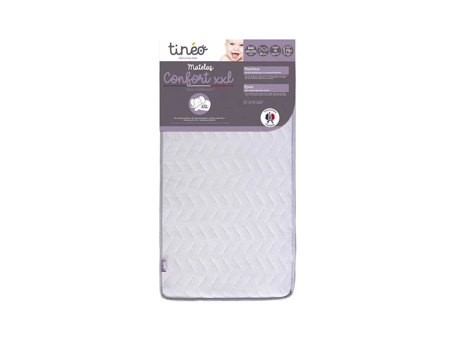 Matelas Bébé épais, confort XXL mi-ferme 60 x 120 x 15 cm