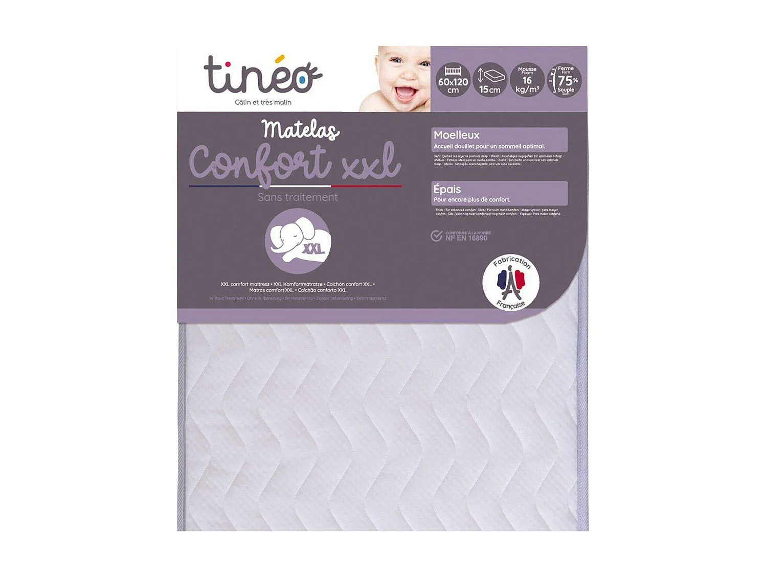 Dikke babymatras, XXL comfort, medium-stevig 60 x 120 x 15 cm