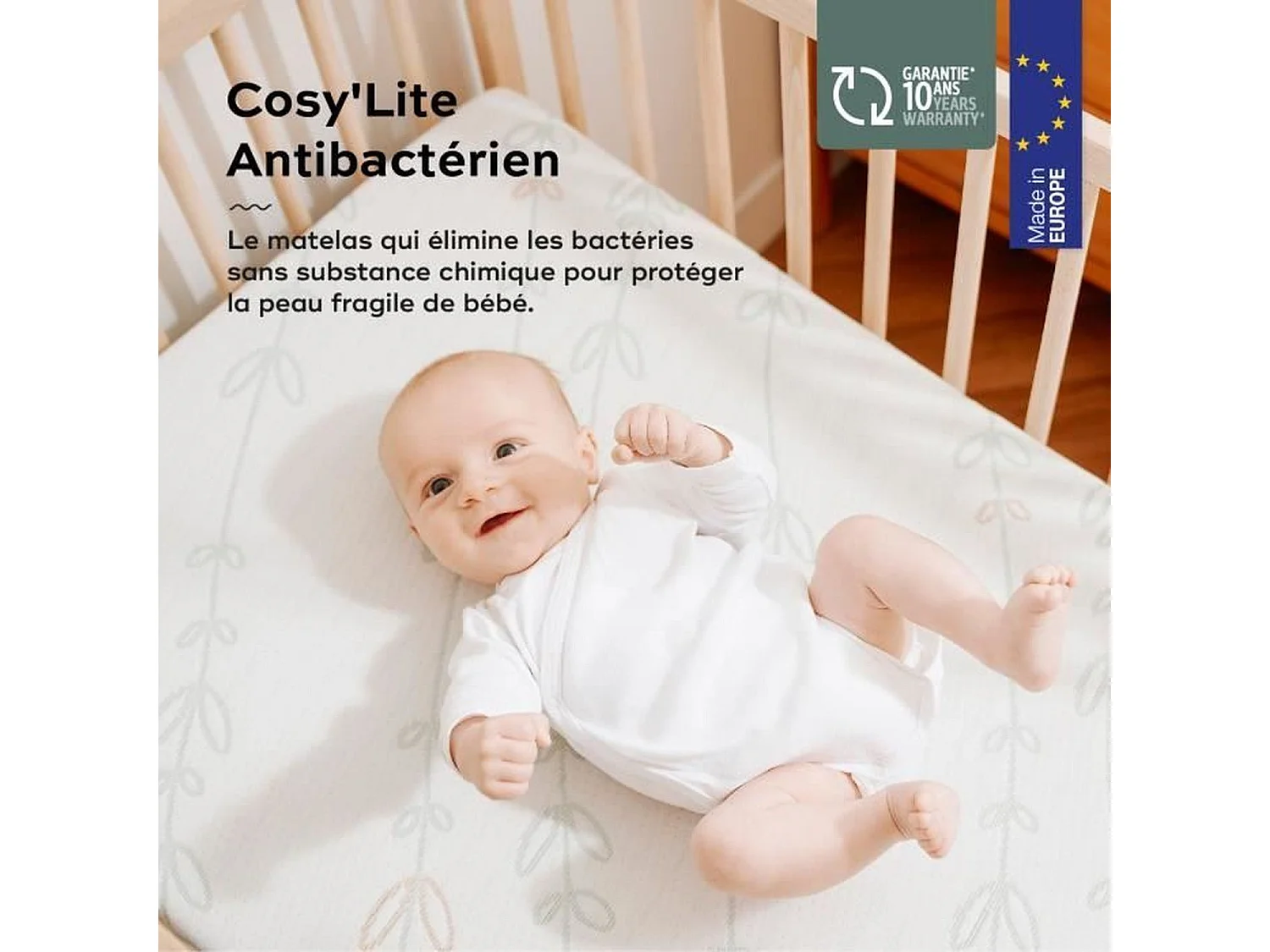 Matelas Antibactérien, élimine naturellement les bactéries, 70 x 140 cm
