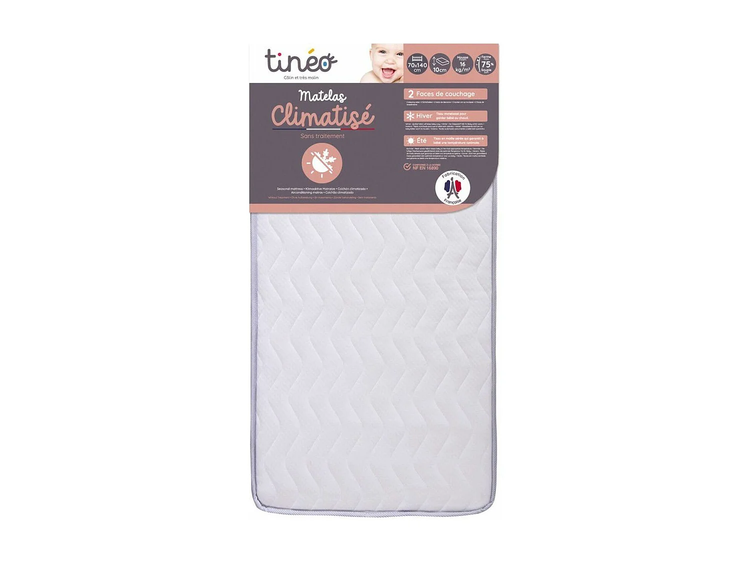 Matelas bébé climatisé 70 x 140 x 10 cm - 1 face été, 1 face hiver