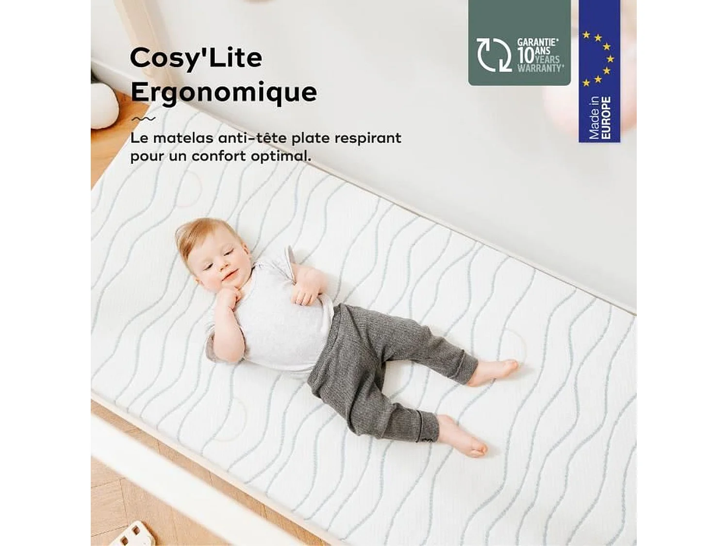 Matelas Ergonomique, anti-tete plate, respirant, 60 x 120 cm