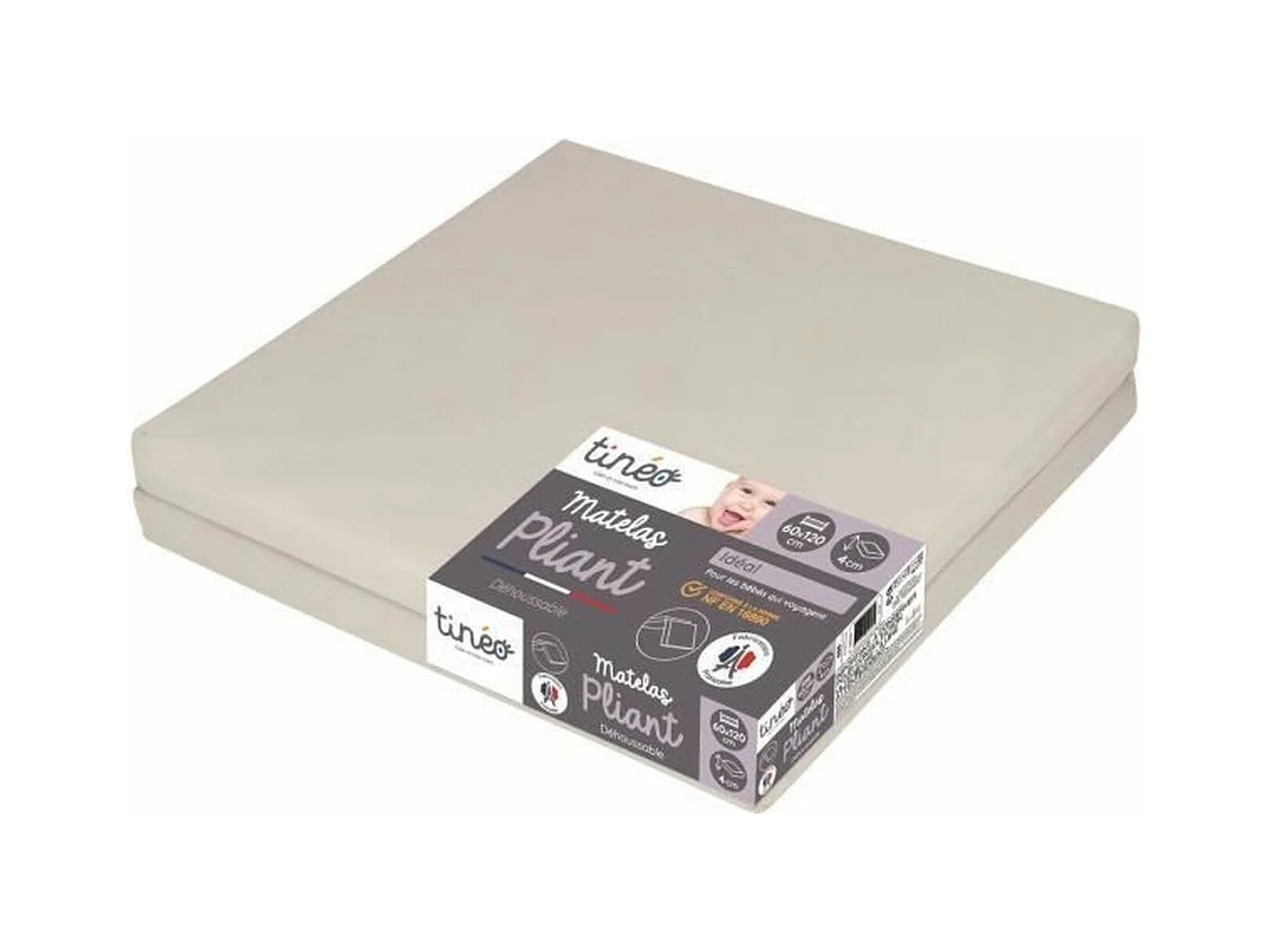 Matelas pliant bébé 2 parties 60 x 120 x 4 cm - couchage d'appoint, déhoussable