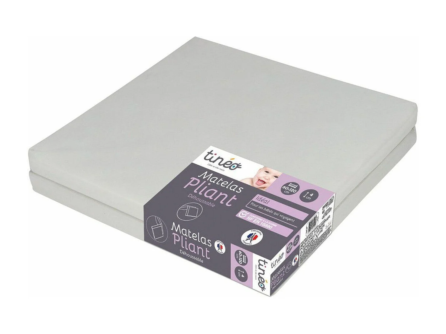 Matelas pliant bébé 2 parties 60 x 120 x 4 cm - couchage d'appoint, déhoussable