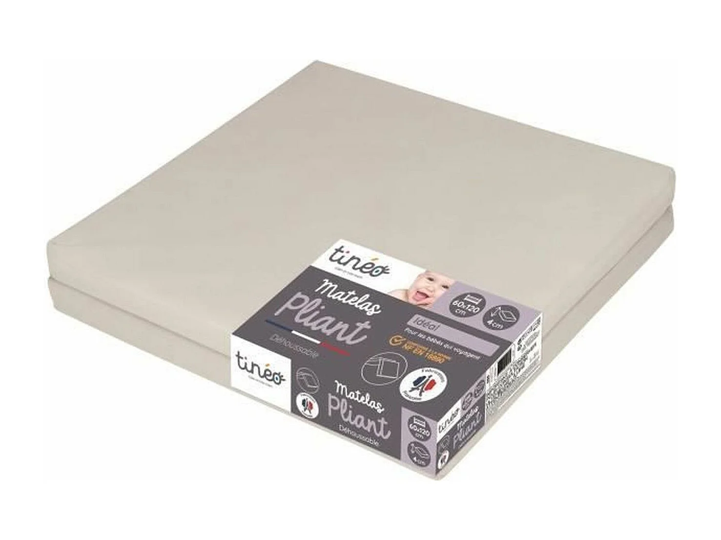 Matelas pliant bébé 2 parties 60 x 120 x 4 cm - couchage d'appoint, déhoussable