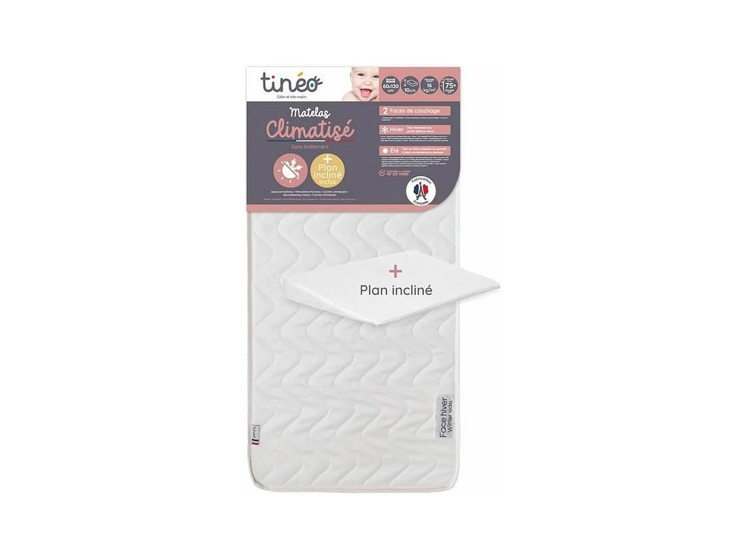 Matelas climatisé 70 x 140 x 10 cm - Livré avec un plan incliné 15°