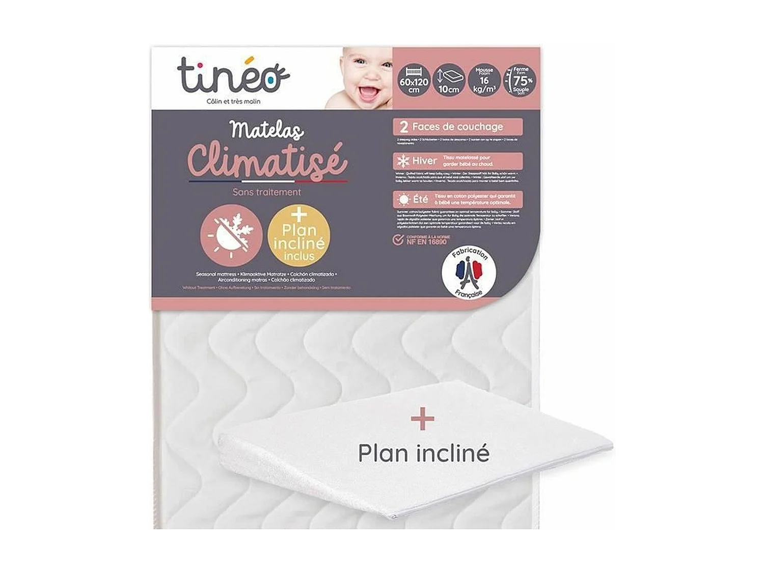 Matelas climatisé 70 x 140 x 10 cm - Livré avec un plan incliné 15°