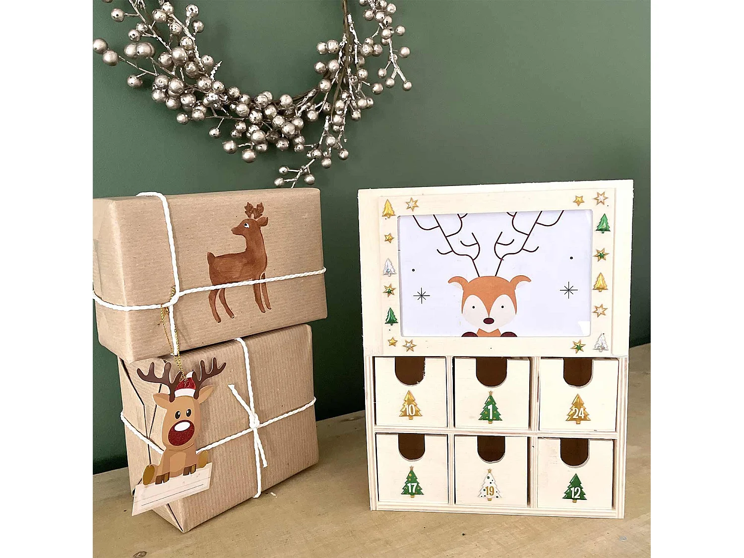 Adventskalender Würfel 24 Schubladen 22 x 17 cm