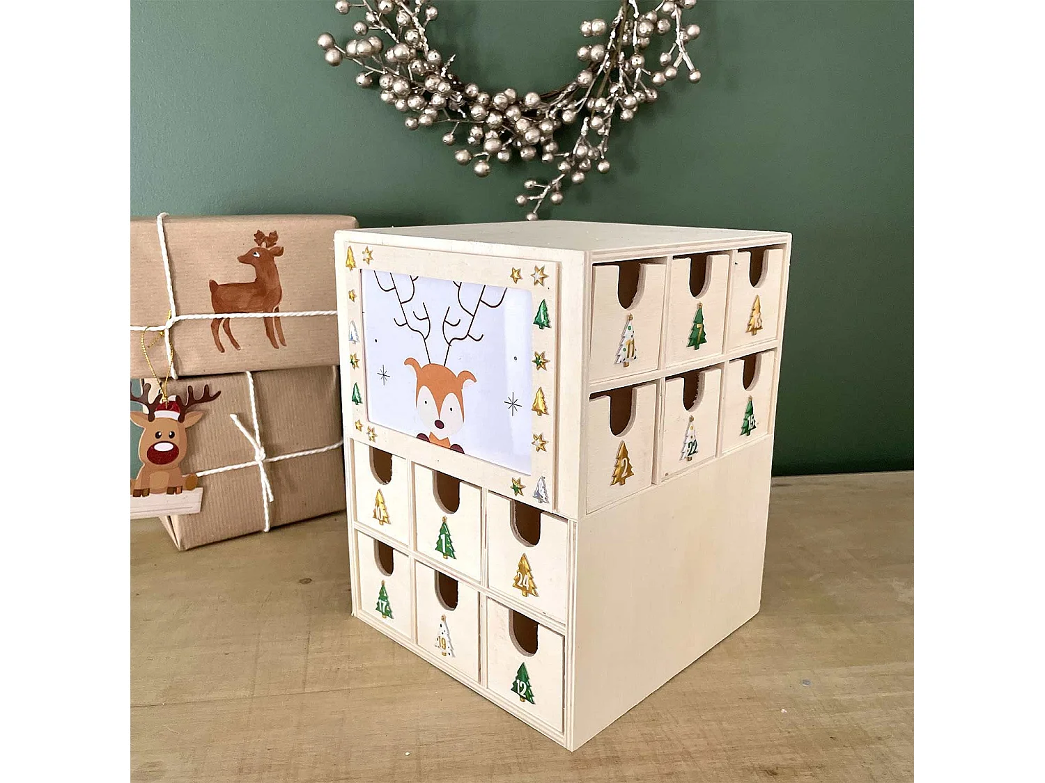 Adventskalender Würfel 24 Schubladen 22 x 17 cm