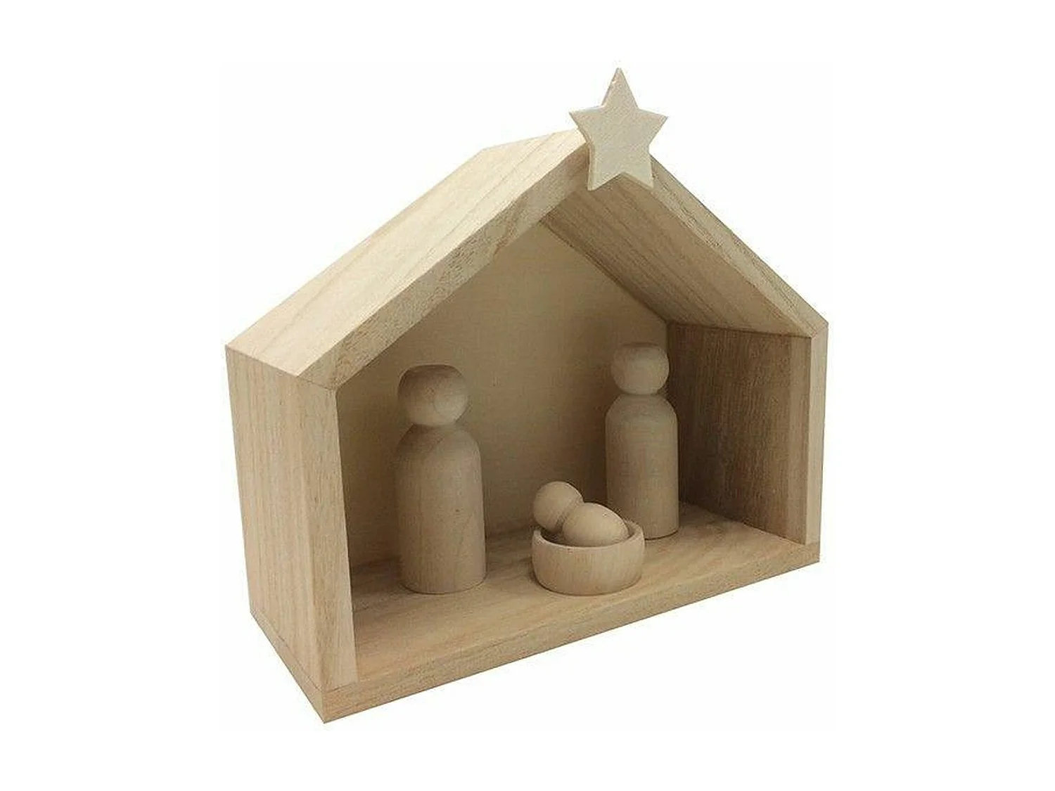 2 crèches en bois + pions 18 x 8 x 15 cm