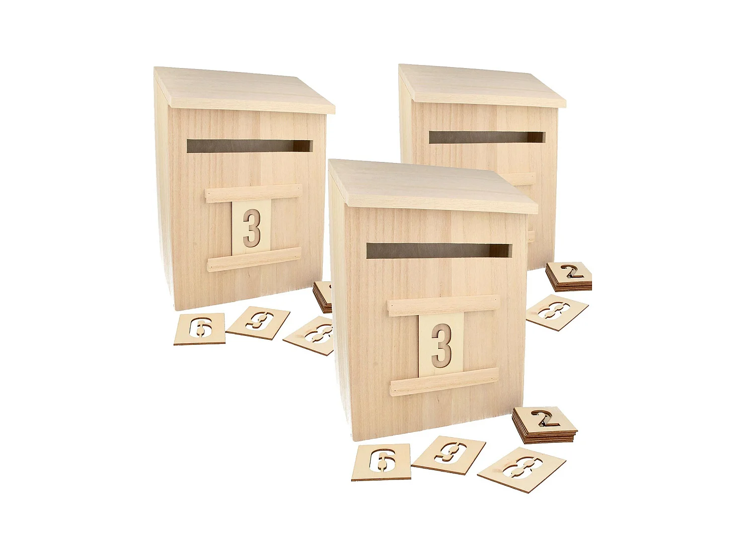 3 calendari dell'Avvento con cassetta delle lettere in legno 28 cm