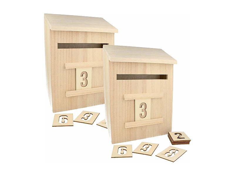 2 calendriers de l'Avent boîte aux lettres en bois 28 cm