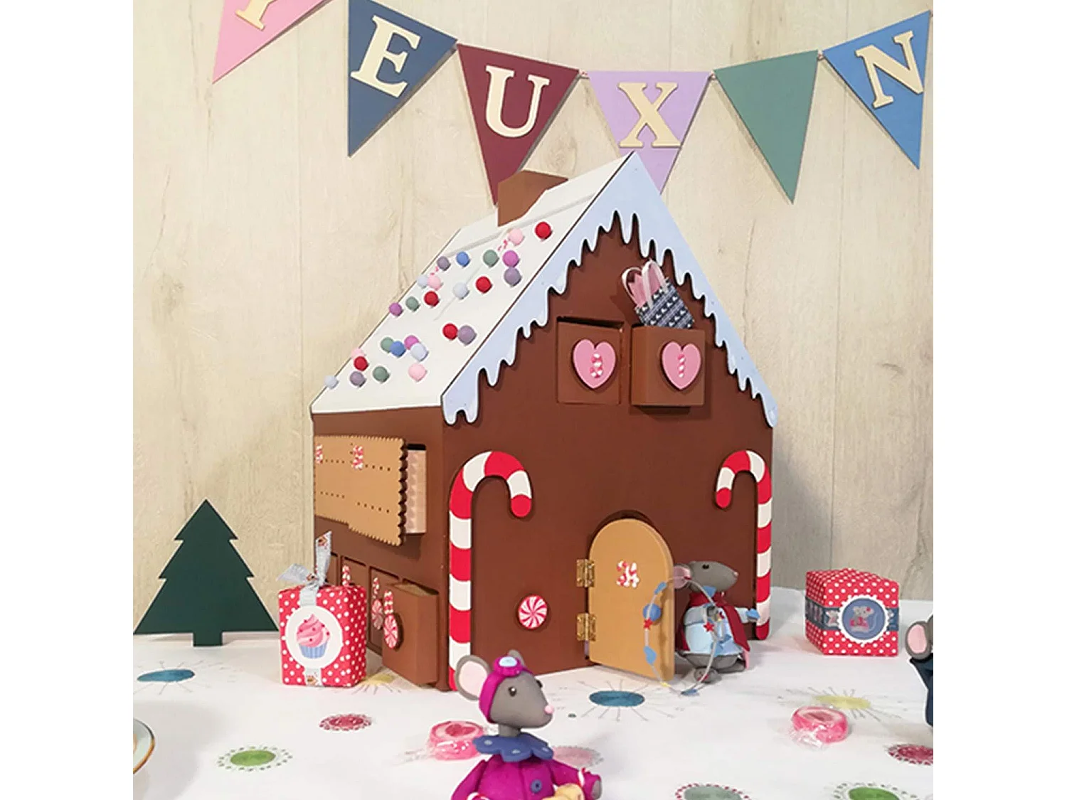 Holzadventskalender Lebkuchenhaus 33 x 26 x 23 cm