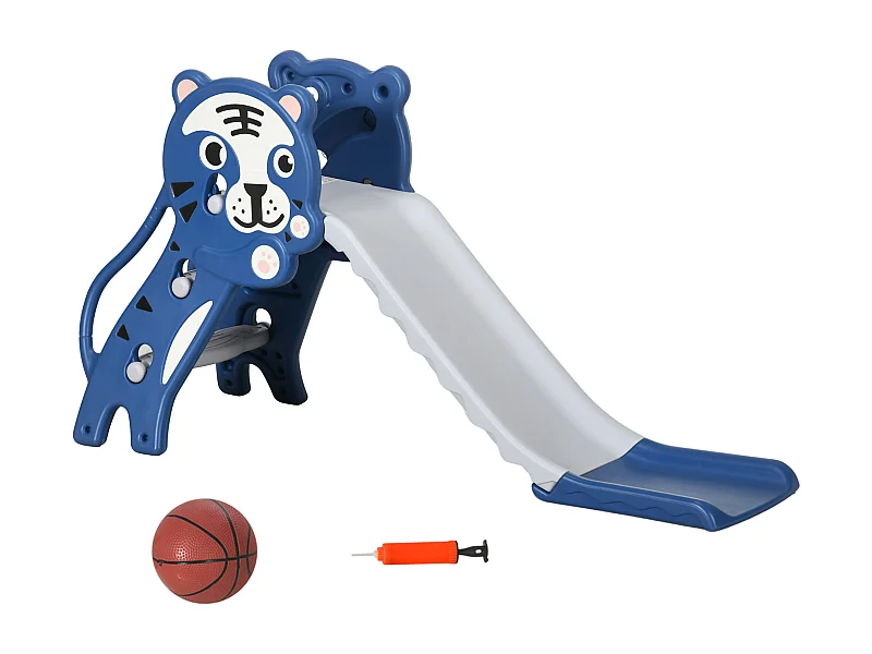 Escorrega Infantil AIYAPLAY 2 em 1 com Cesta de Basquetebol e Design de Tigre para Crianças de 18 a 36 Meses