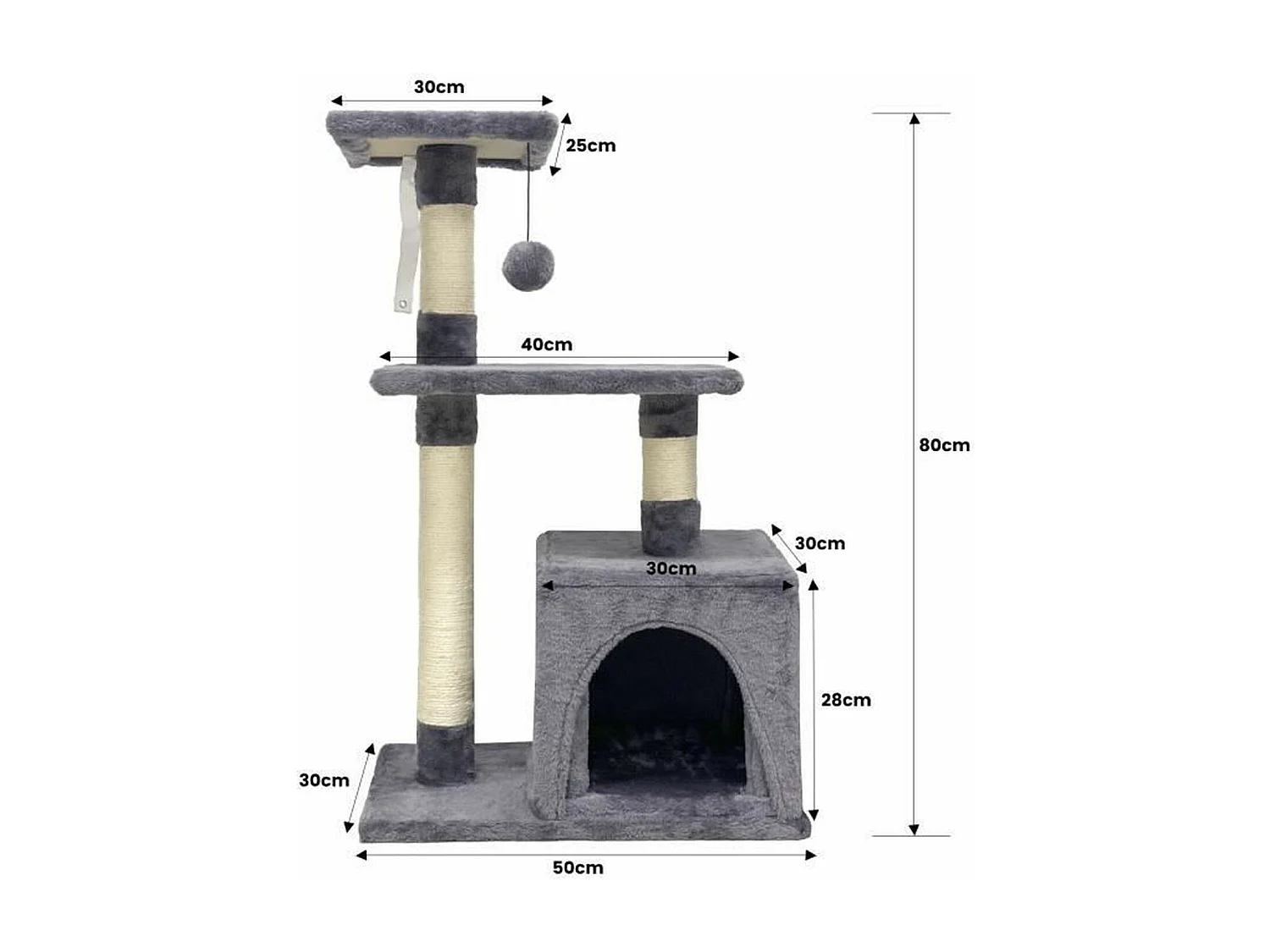 Arbre à chat gris 50 x 30 x 80 cm