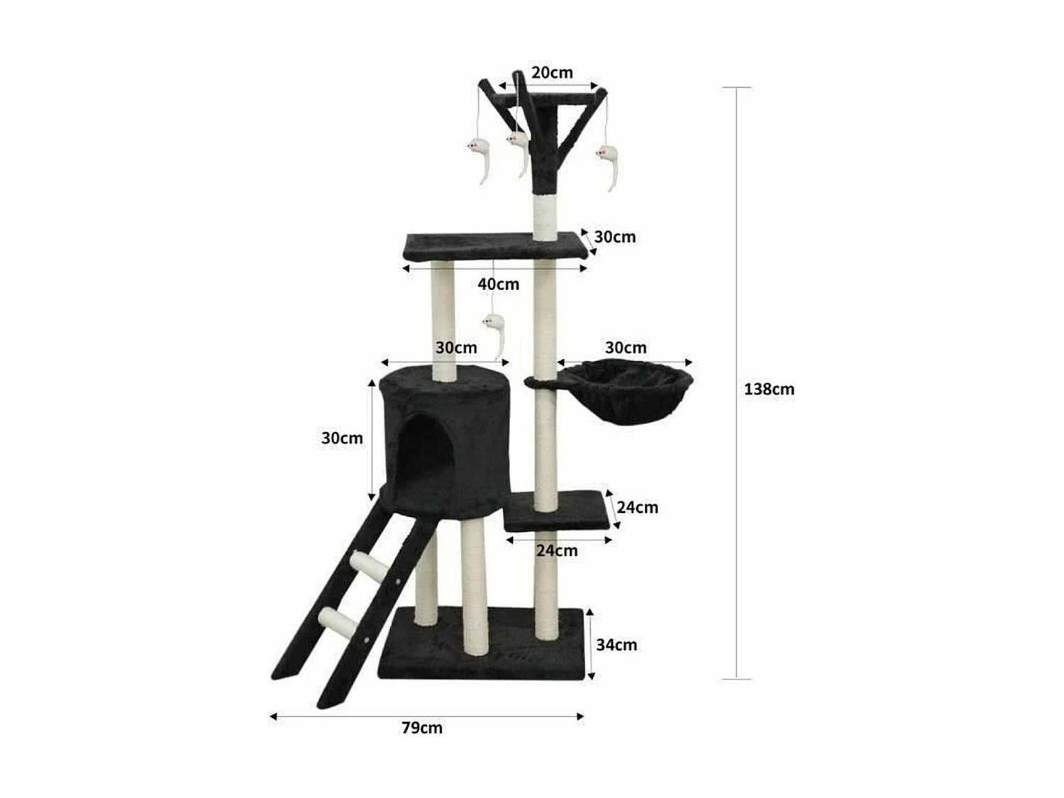 Kattenboom 79 x 34 x 138 cm - Zwart