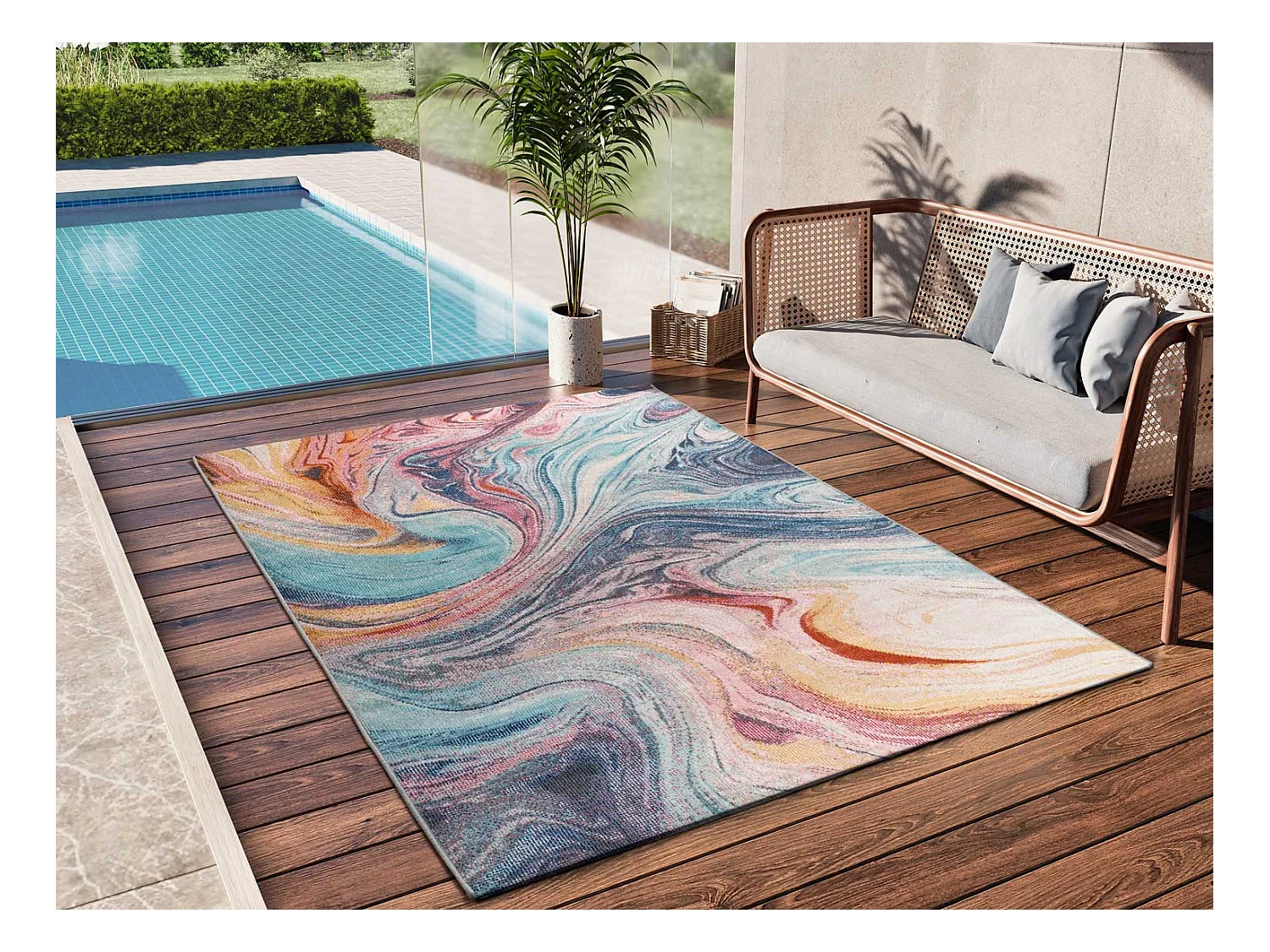 Tapis extérieur - abstrait - multicolore - 120 x 170 cm - SAMARA