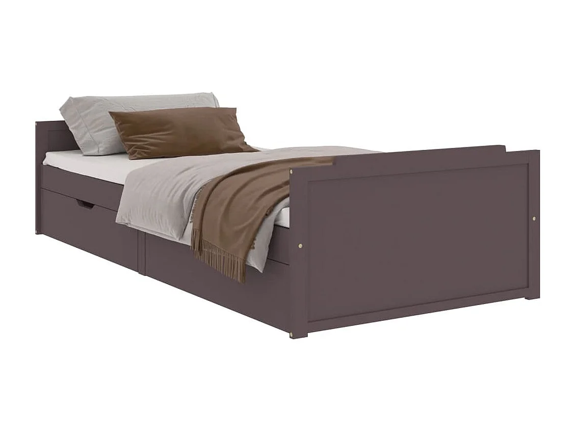 Bedframe met lades massief grenenhout donkerbruin 90x200 cm