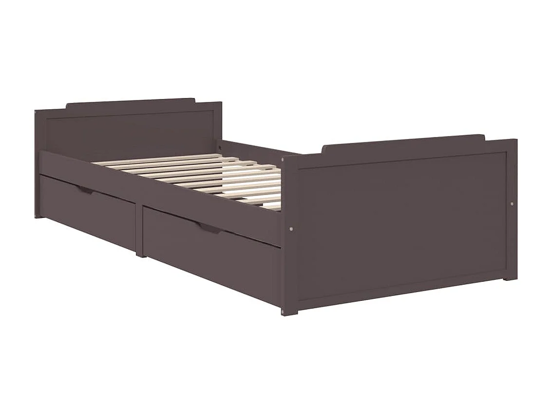 Bedframe met lades massief grenenhout donkerbruin 90x200 cm