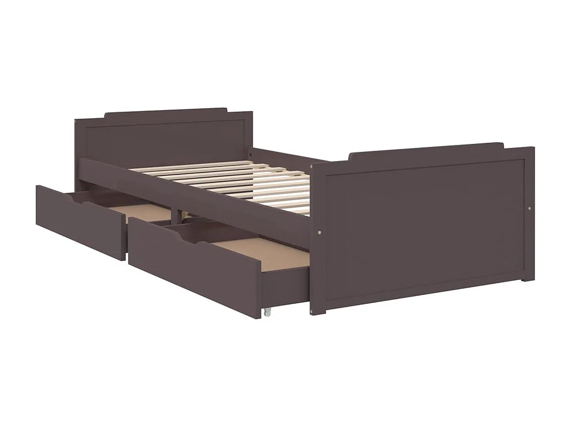 Bedframe met lades massief grenenhout donkerbruin 90x200 cm