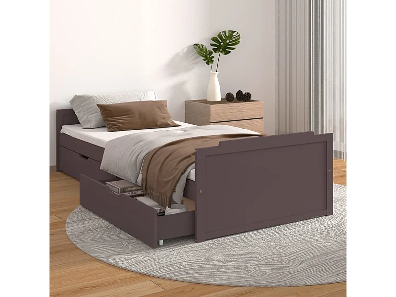 Bedframe met lades massief grenenhout donkerbruin 90x200 cm