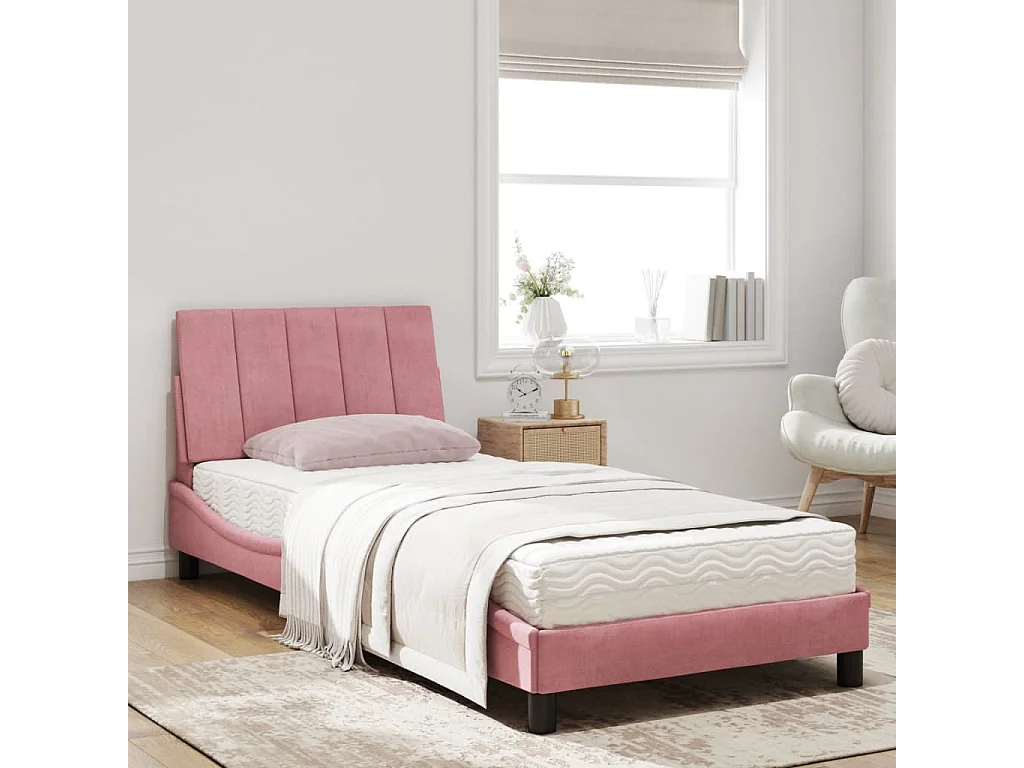 Lit avec matelas rose 90x200 cm velours