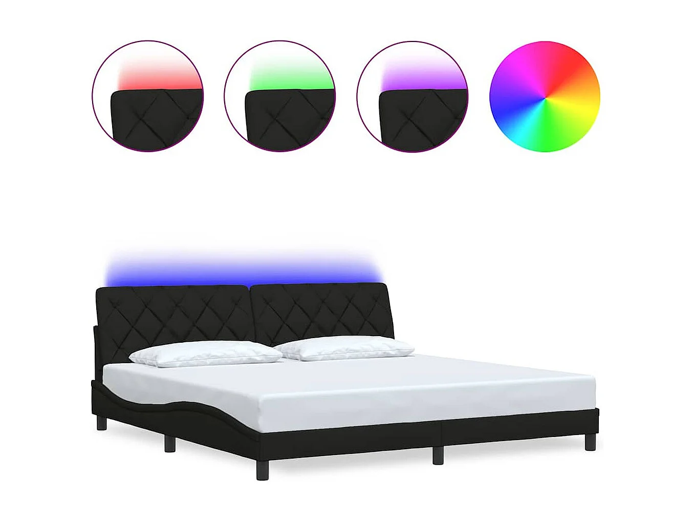 Cadre de lit avec LED sans matelas noir 200x200 cm tissu