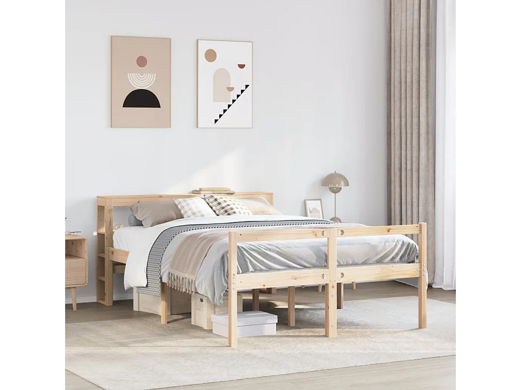 Lit pour personne âgée et tête de lit 140x190cm bois pin massif