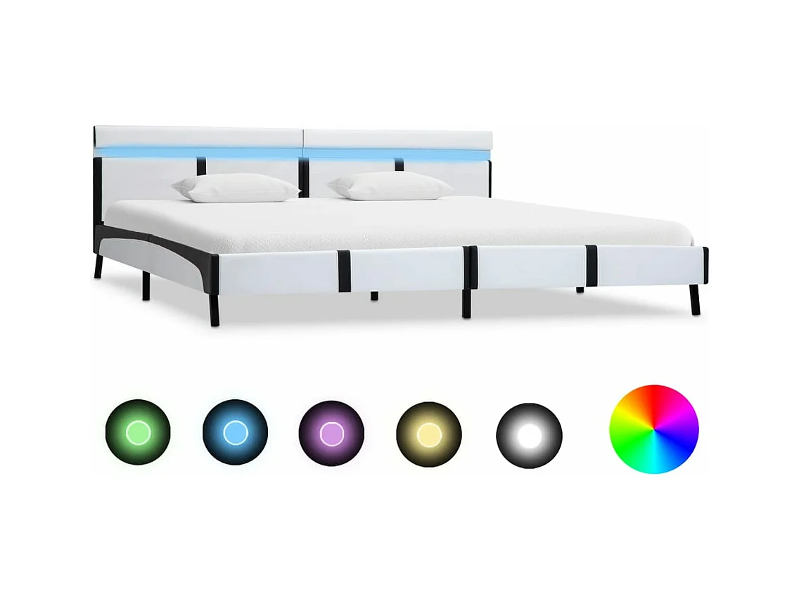 Cadre de lit avec LED Blanc Similicuir 180 x 200 cm