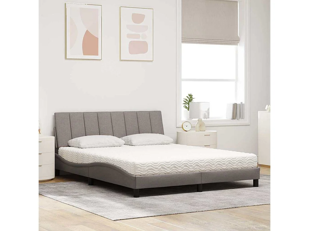 Bed met matras "Hanko" stof taupe 160x200 cm