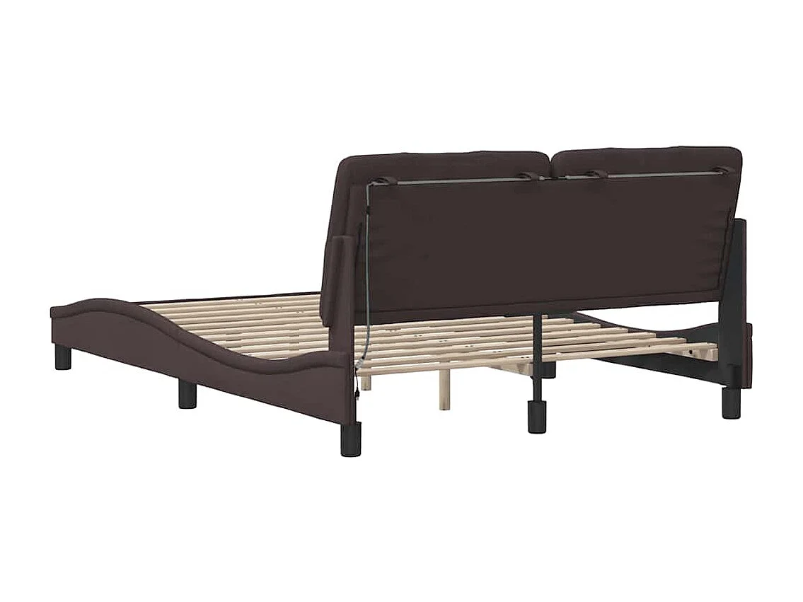 Cadre de lit avec LED sans matelas marron foncé 140x190cm tissu