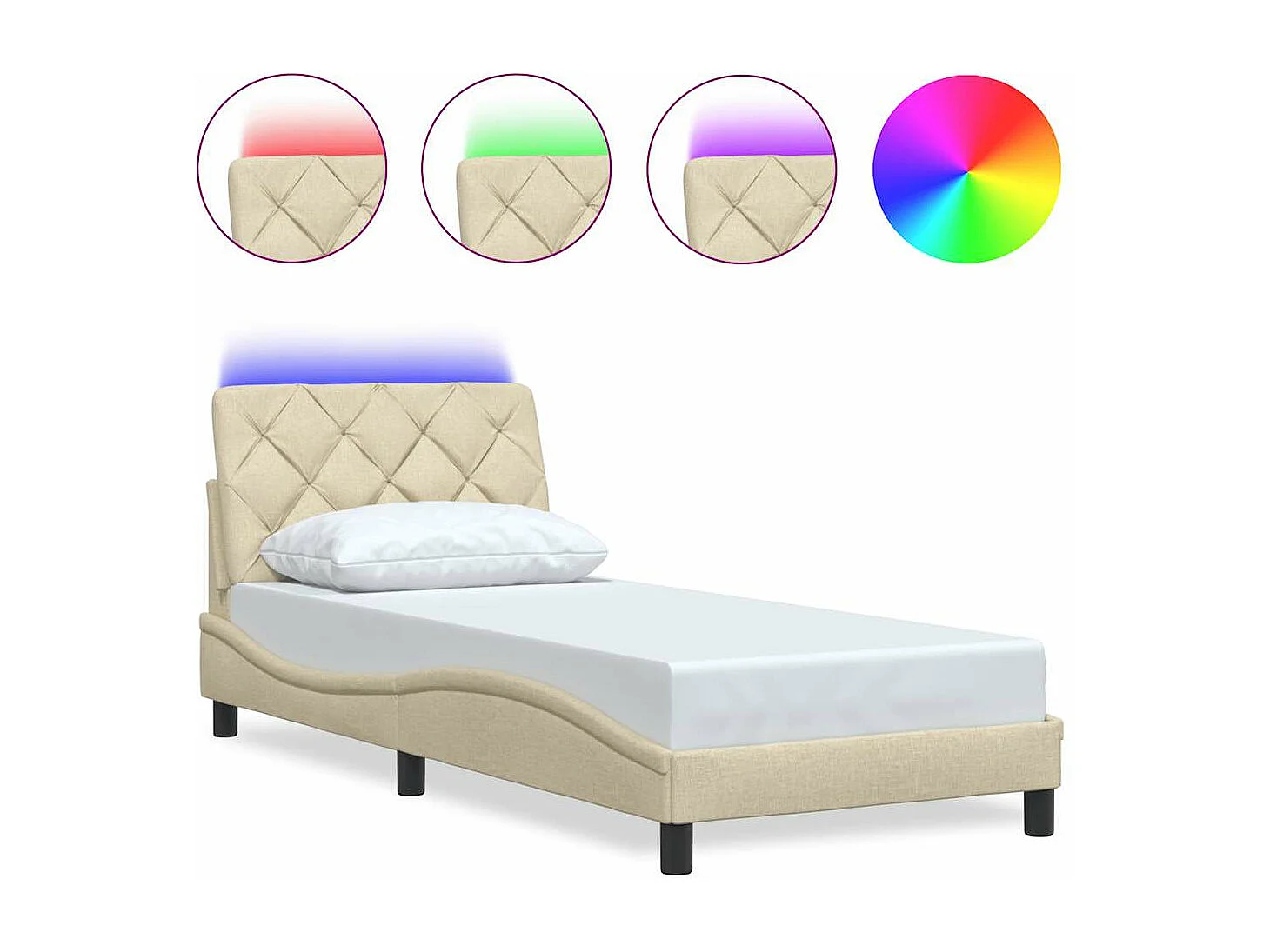 Cadre de lit avec LED sans matelas crème 90x200 cm tissu