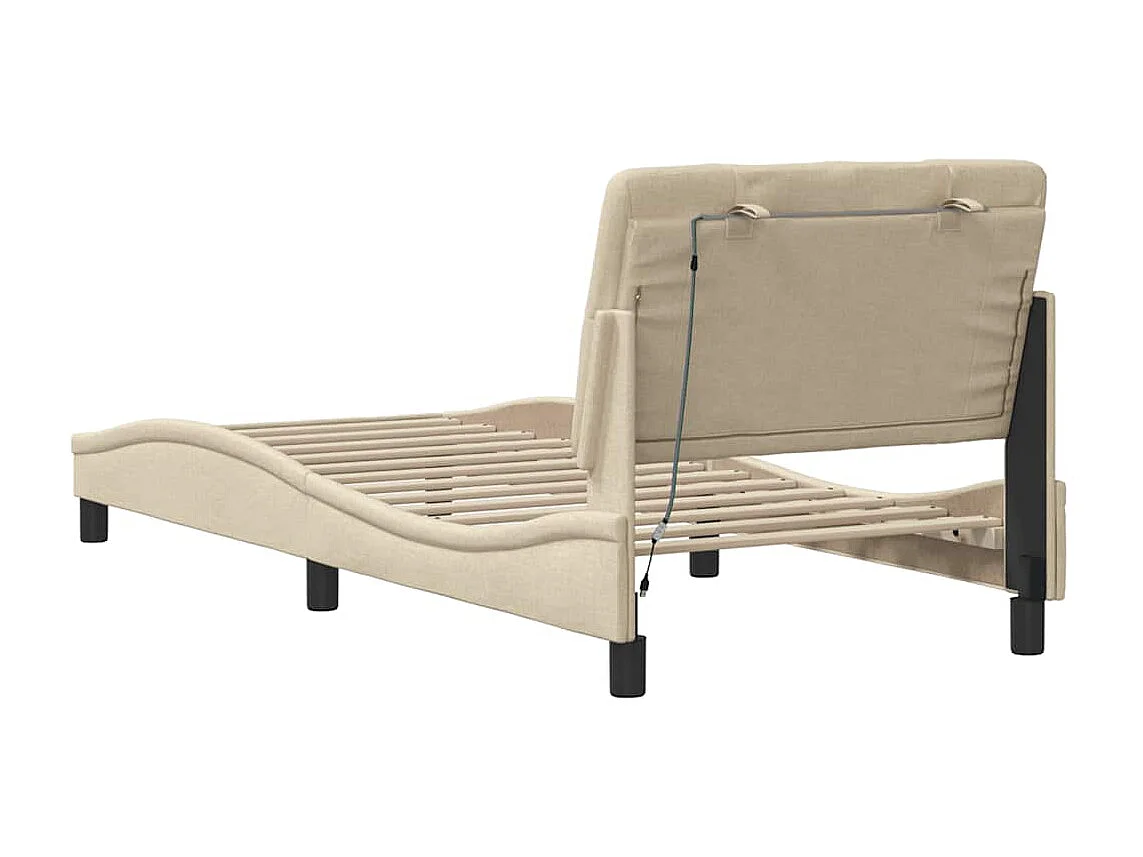 Cadre de lit avec LED sans matelas crème 90x200 cm tissu