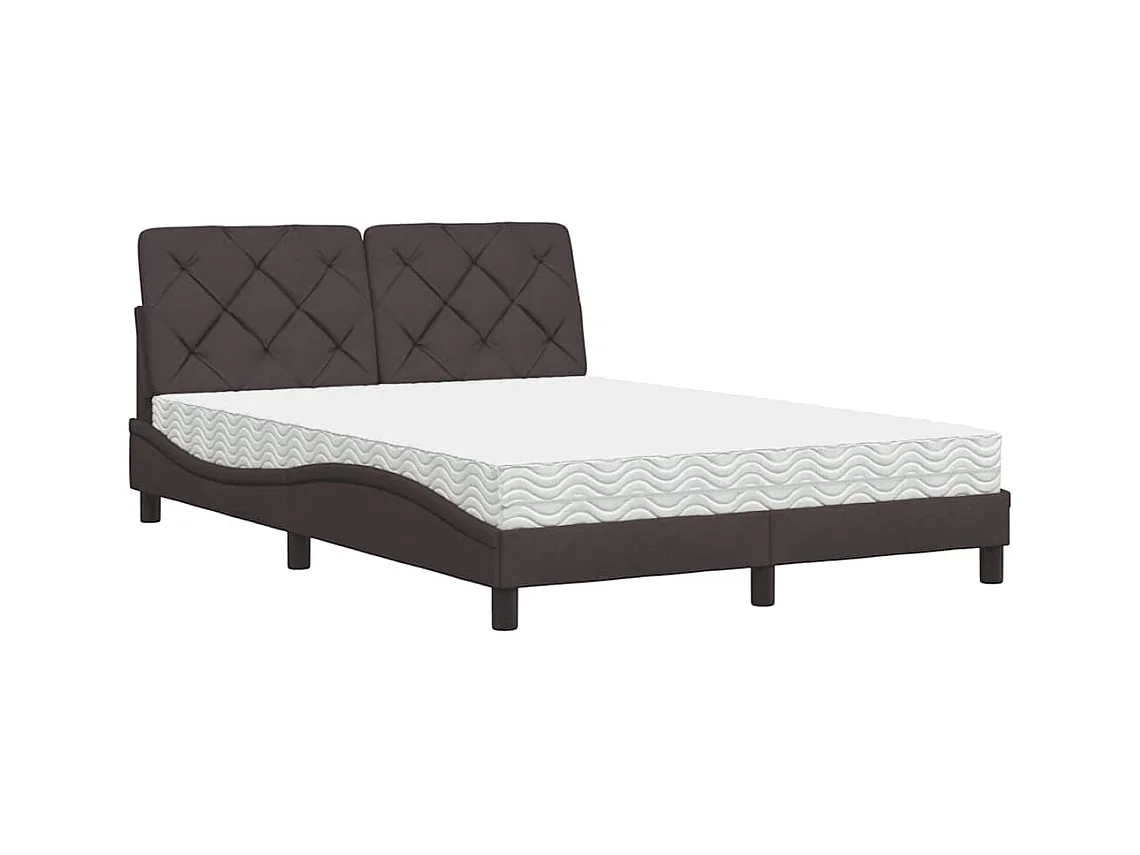 Lit avec matelas marron foncé 140x190 cm tissu